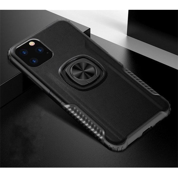 Wholesale iPhone 11 Pro (5.8in) Ring Stand PU Leather Design Case (Black)